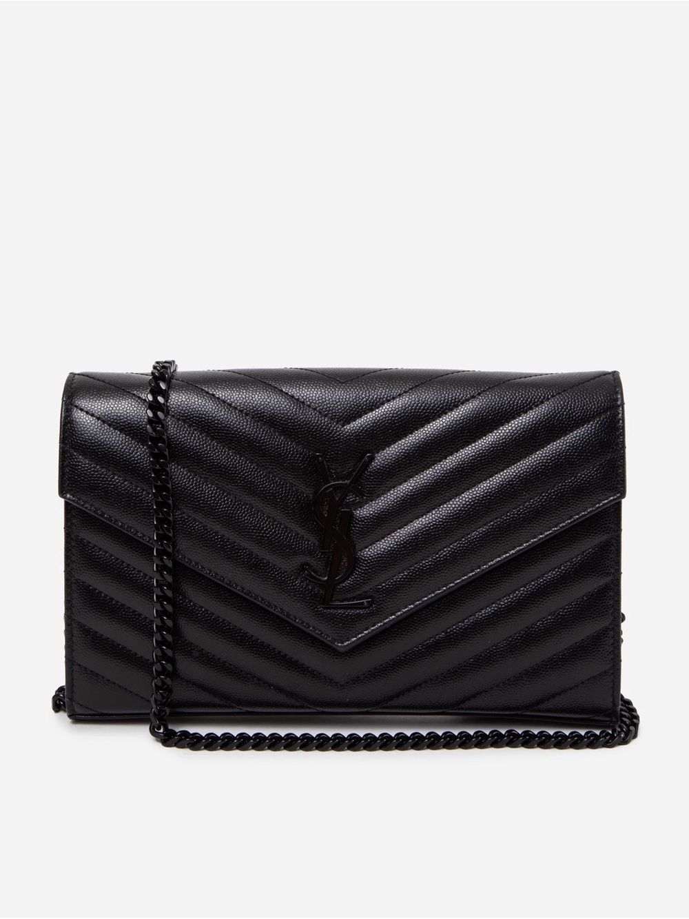 Saint Laurent Black Grain De Poudre Chevron Leather Cassandre Envelope Wallet On